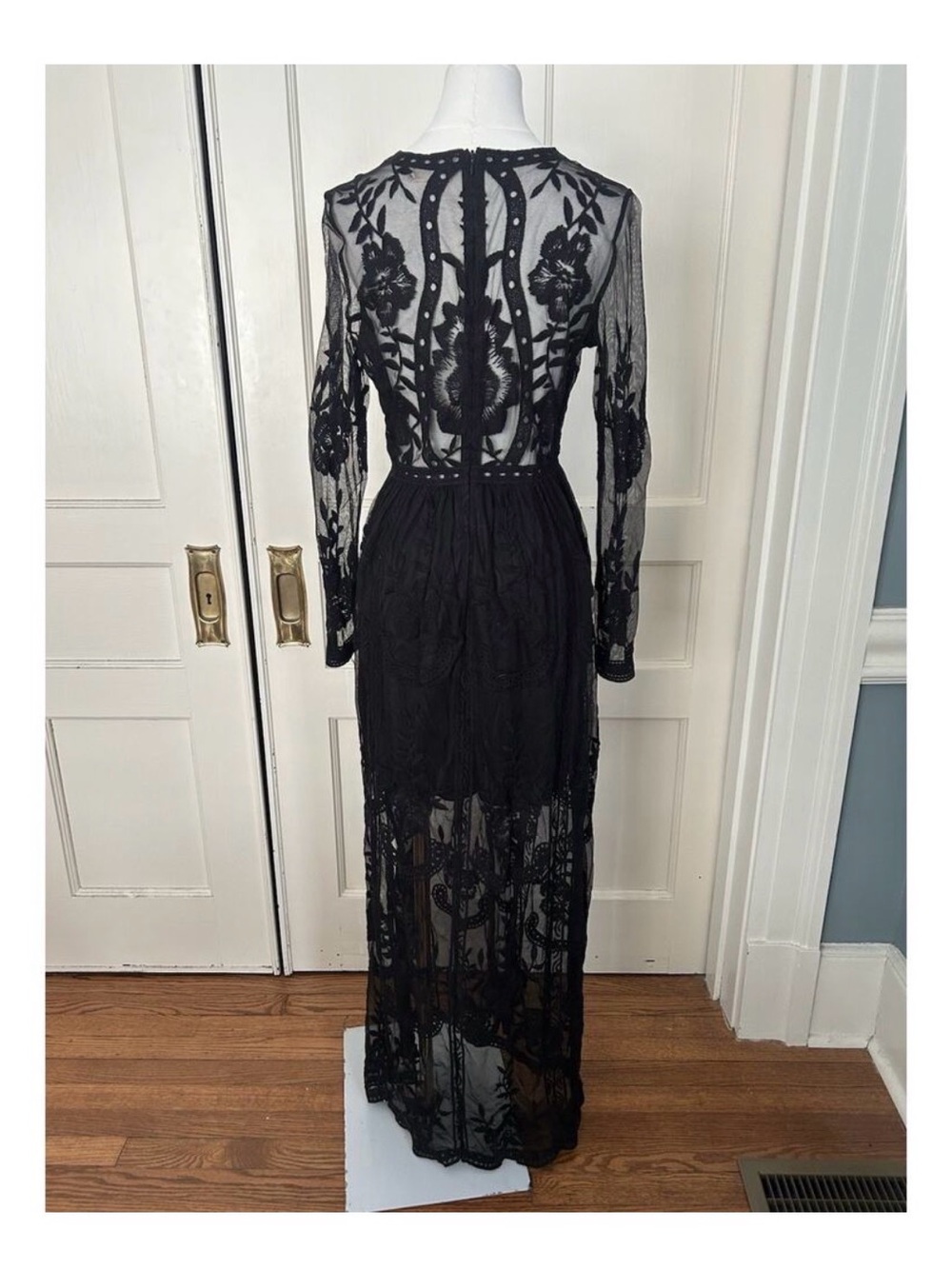 Altar'd State Black Sheer Lace Maxi Dress with V-Neck - Picture 4 of 11